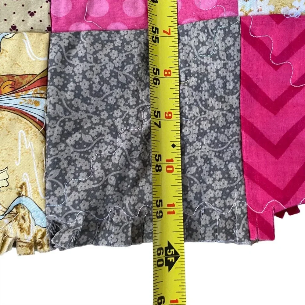 Handmade Patchwork Rag Quilt Multicolor Cross Design Shaggy Cotton Blanket 51x60